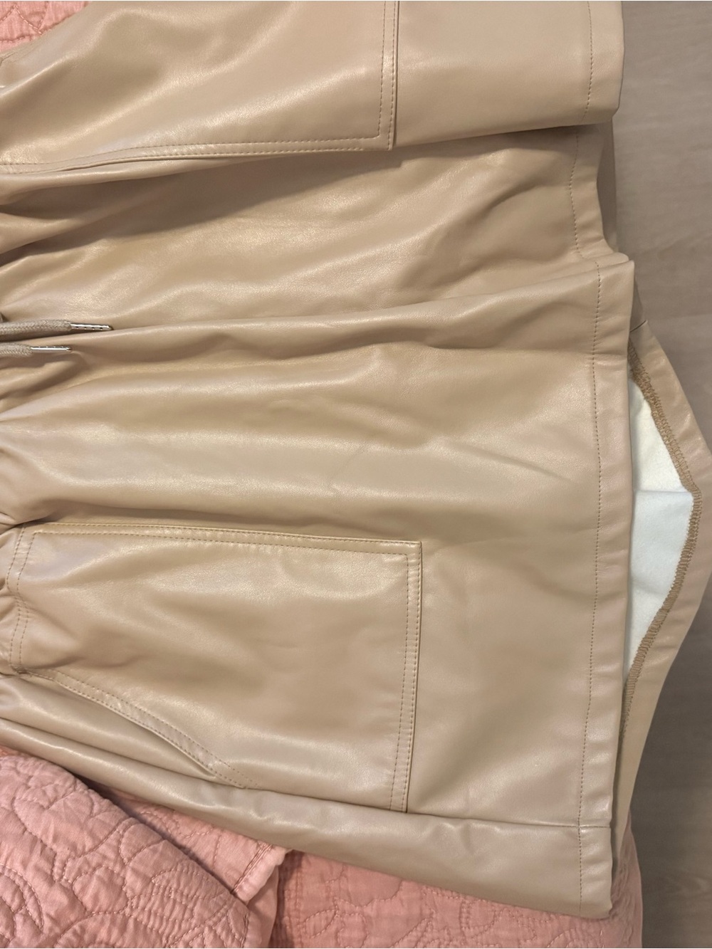 Classic Women's Faux Leather Shorts in Beige